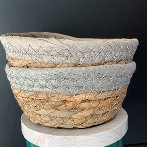 Philippine hand woven Grey trimmed straw baskets (set of 2)